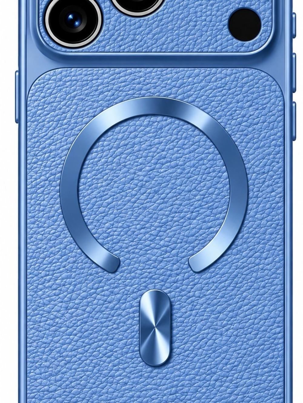 Blue Leather-Texture Phone Case with Magnetic Ring Holder for iphone 17 Pro Max